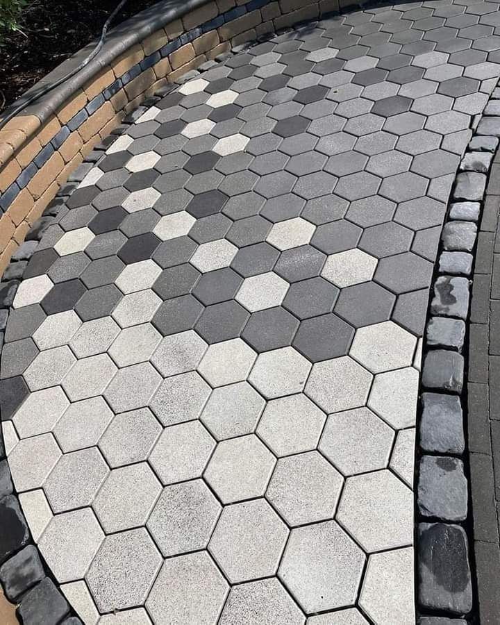 Grey hexagonal paving